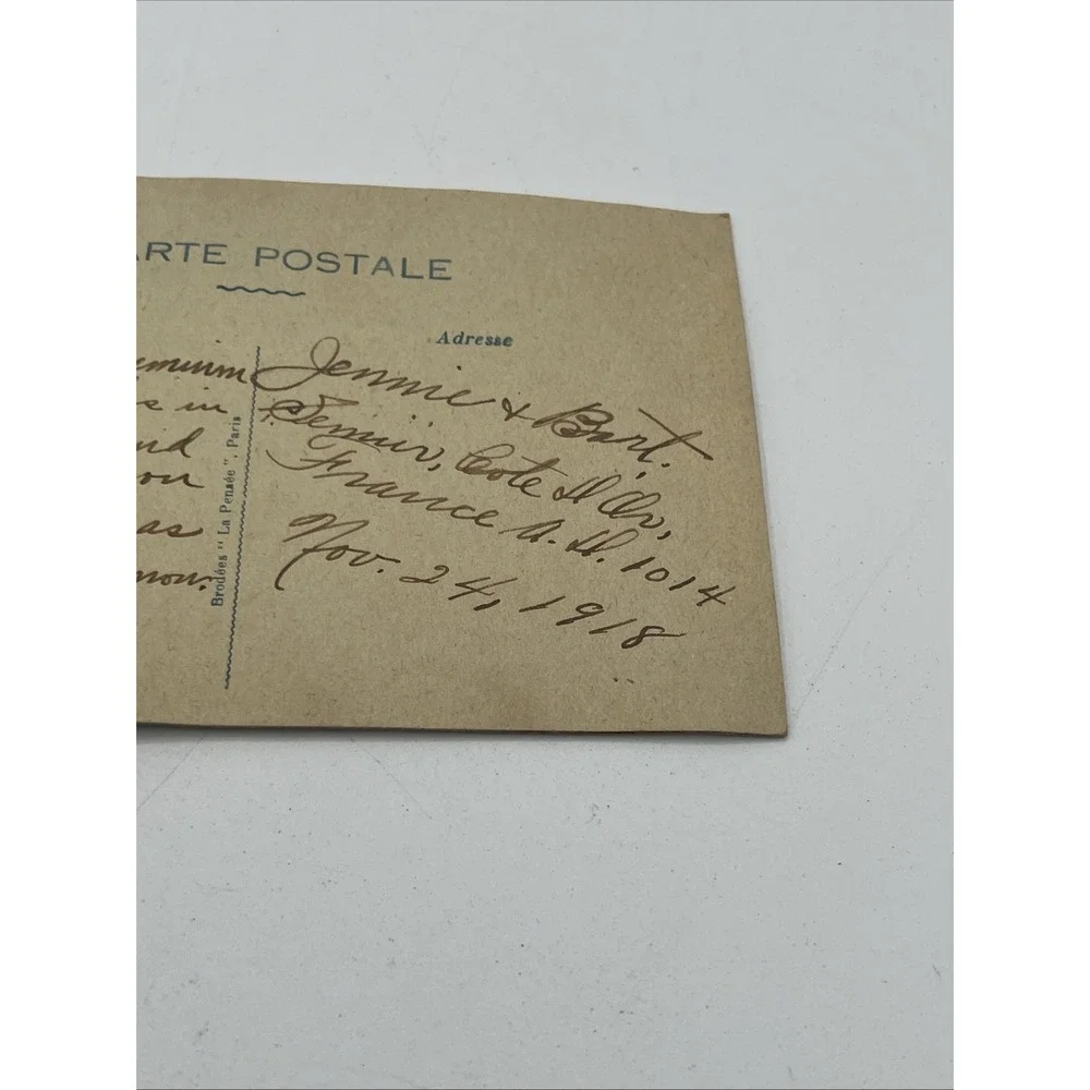 VTG White Yellow Flowers Embroidered Postcard 1918 Souvenir From France Ephemera